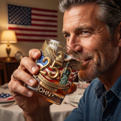 United States 250th Anniversary, Personalized Whiskey Glass, Gift For Men, Custom Name, Patriotic Cup Gift For Him,
