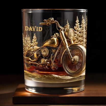 Custom Motorcycle Rider Whiskey Glass, Personalized Biker Bourbon Tumbler, Engraved Name Drinking Glass Gift for Him