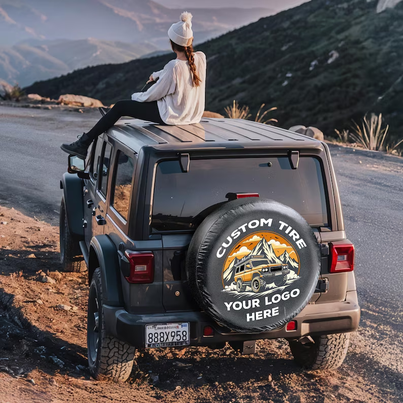 Custom Spare Tire Cover for All Sizes - Personalized Wheel Cover with Your Logo, Text, or Photo - Car Accessories Gift for Him