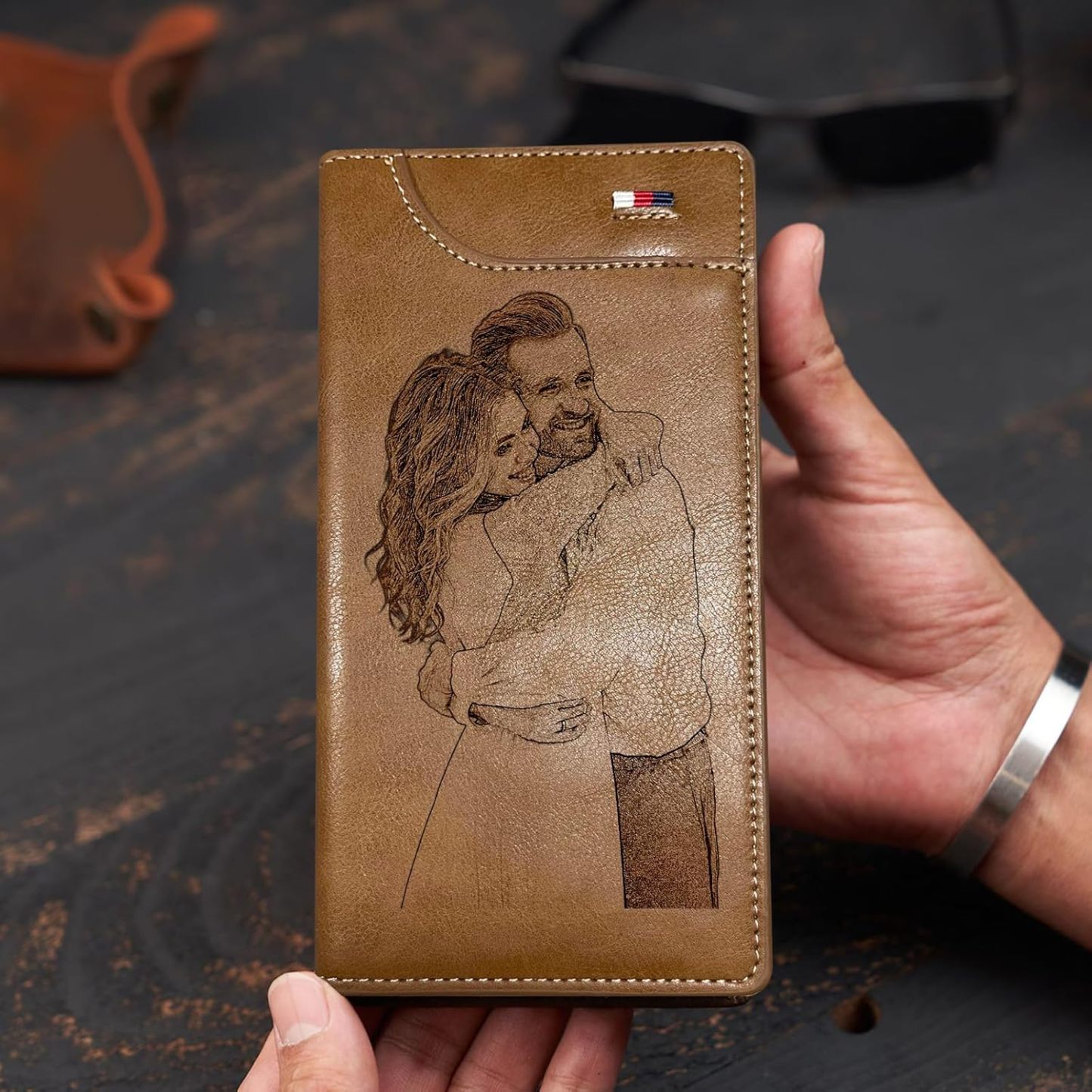 Custom Wallet for Men, Personalized Engraved Men's Wallet, Long Leather Men Wallet with Photo Name for Anniversary Birthday Wedding, Personalized Gifts for Him Dad Husband Groomsman Boyfriend
