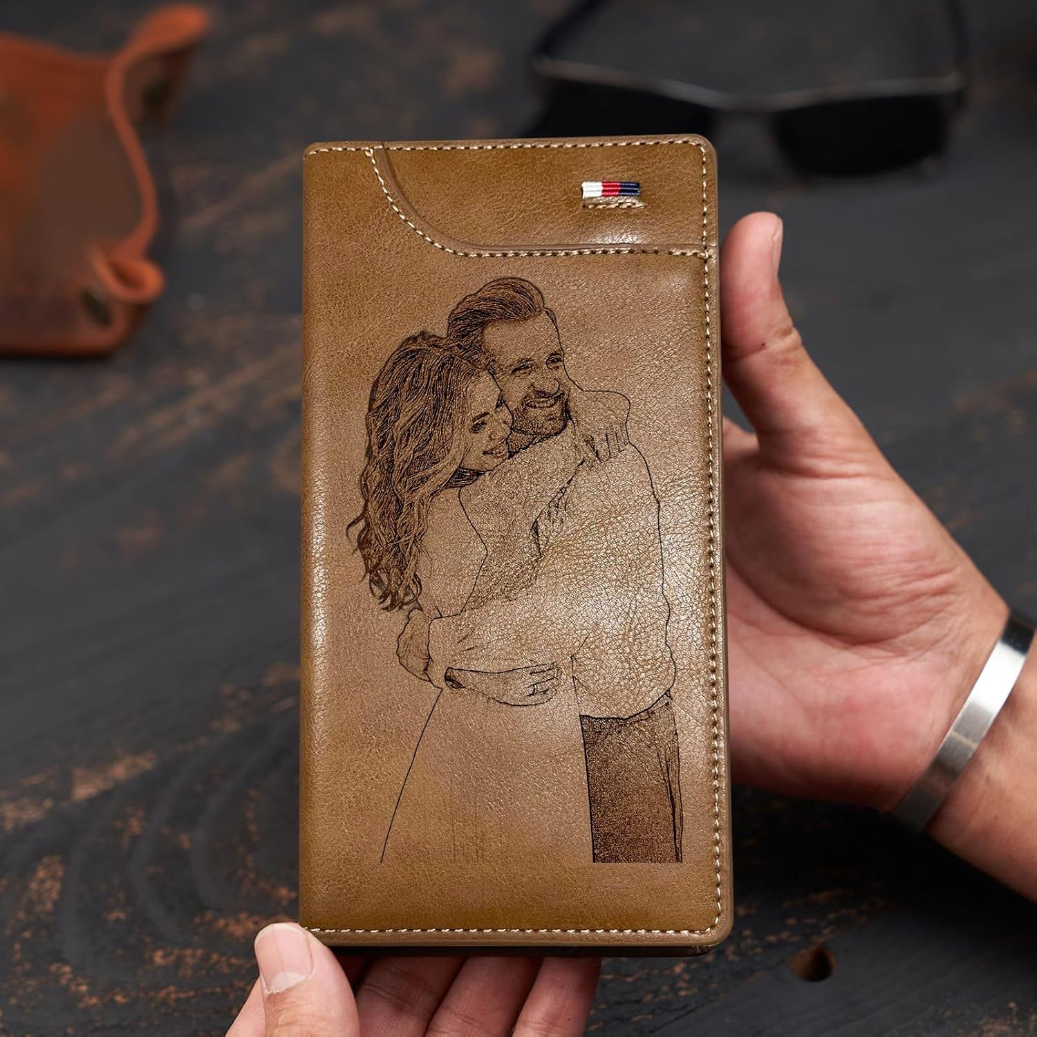 Custom Wallet for Men, Personalized Engraved Men's Wallet, Long Leather Men Wallet with Photo Name for Anniversary Birthday Wedding, Personalized Gifts for Him Dad Husband Groomsman Boyfriend