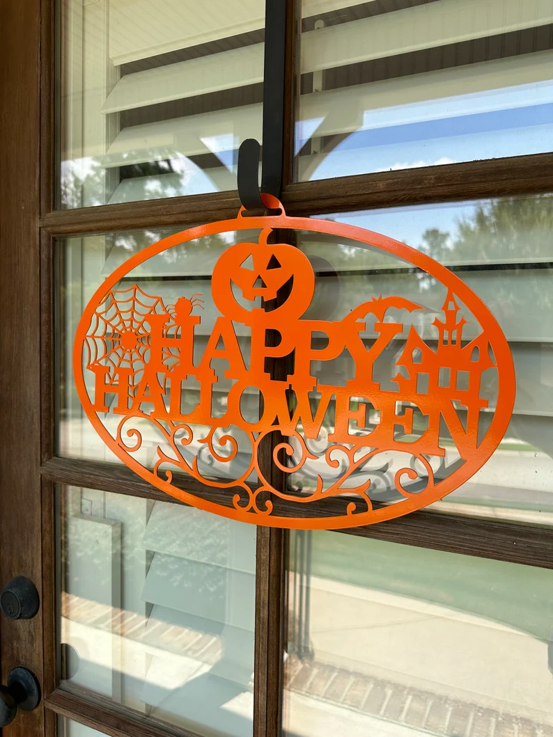 Happy Halloween Metal Door Hanger, Halloween Decor, Fall Decor, Halloween Sign, Metal Art, Halloween Wreath