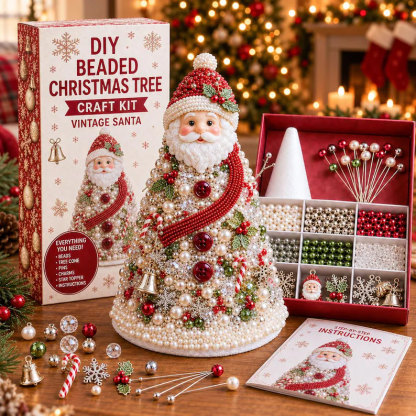 DIY Beaded Christmas Tree Craft Kit, Festive Holiday Ornament Making Set (Plastic)