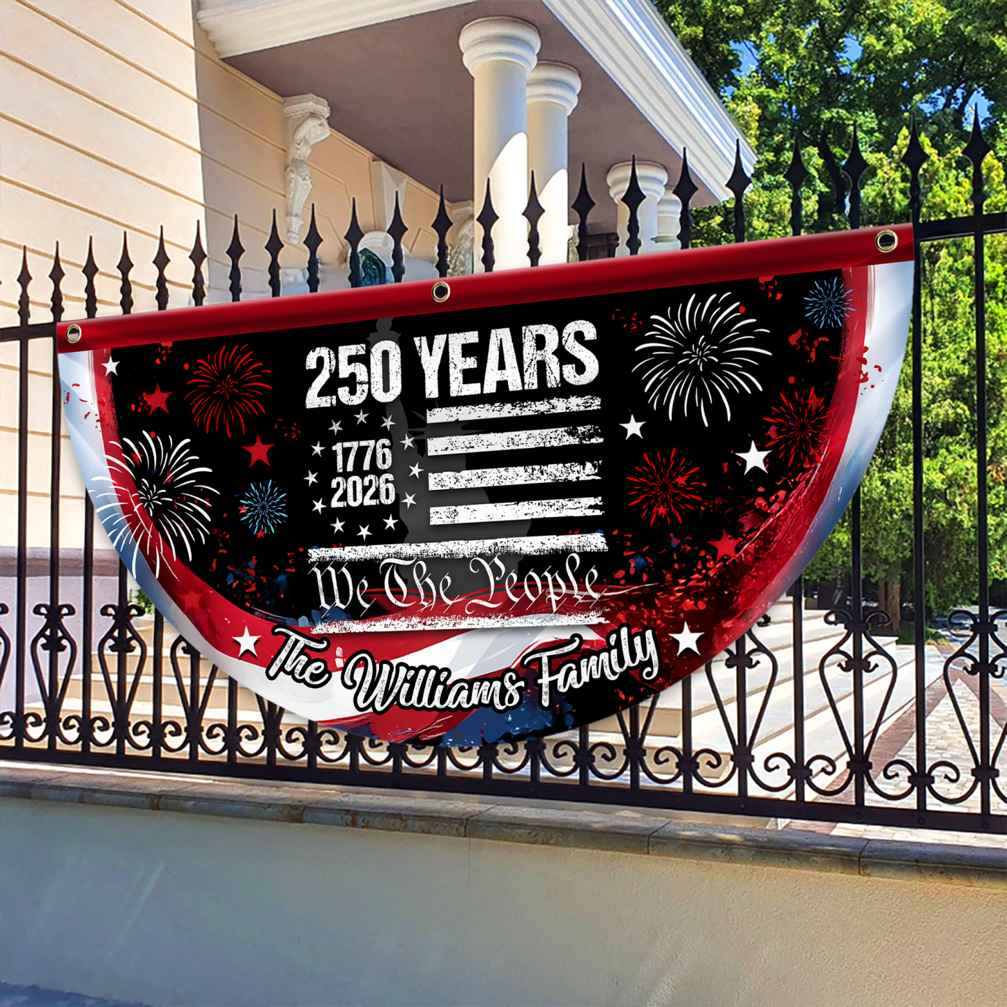 Personalized 250 Years of Freedom America Flag Custom 250 Years USA 250th Birthday 1776-2026 Eagle Non-Pleated Fan Flag USA 250th Anniversary Bunting Flag