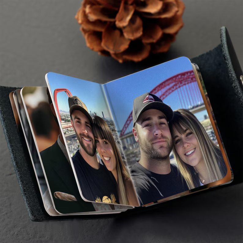 Personalized Leather Photo Album Keychain - Custom Keepsake Gift
