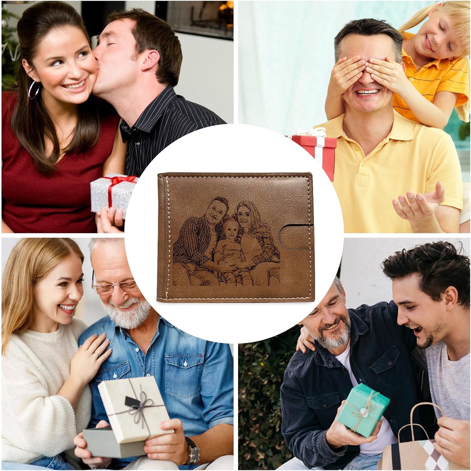 Custom Wallet for Men, Personalized Engraved Men's Wallet, Long Leather Men Wallet with Photo Name for Anniversary Birthday Wedding, Personalized Gifts for Him Dad Husband Groomsman Boyfriend