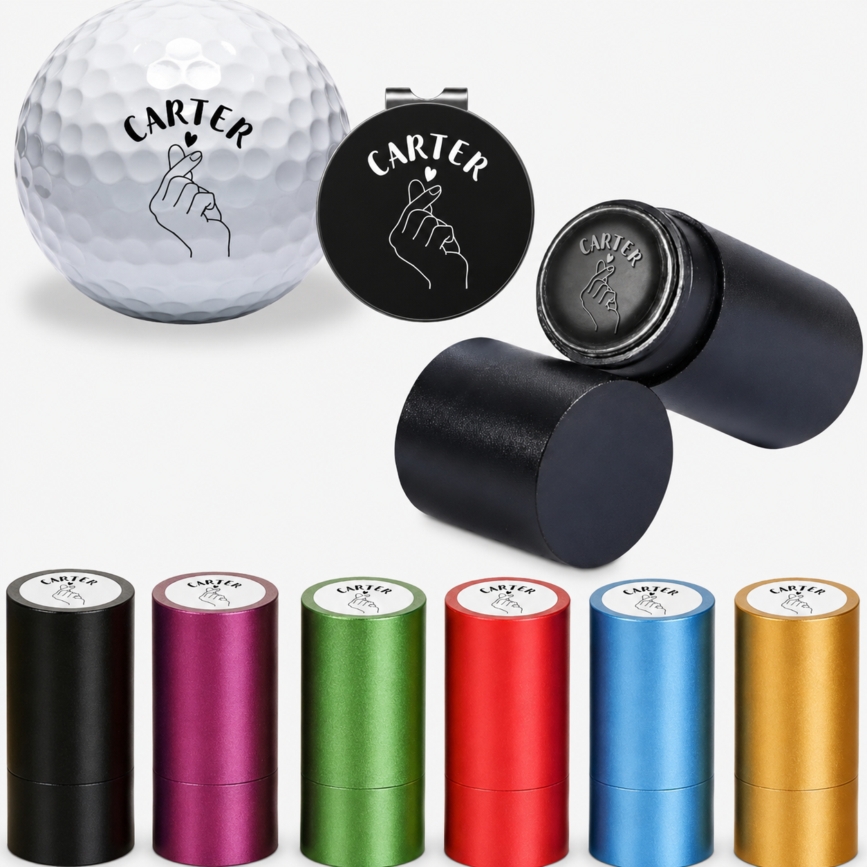 Personalized Golf Ball Stamp Box Set, Custom Golf Stamper with Metal Gift Box, Hat Clip and Ink, Unique Golf Accessories Gift for Men Golfer