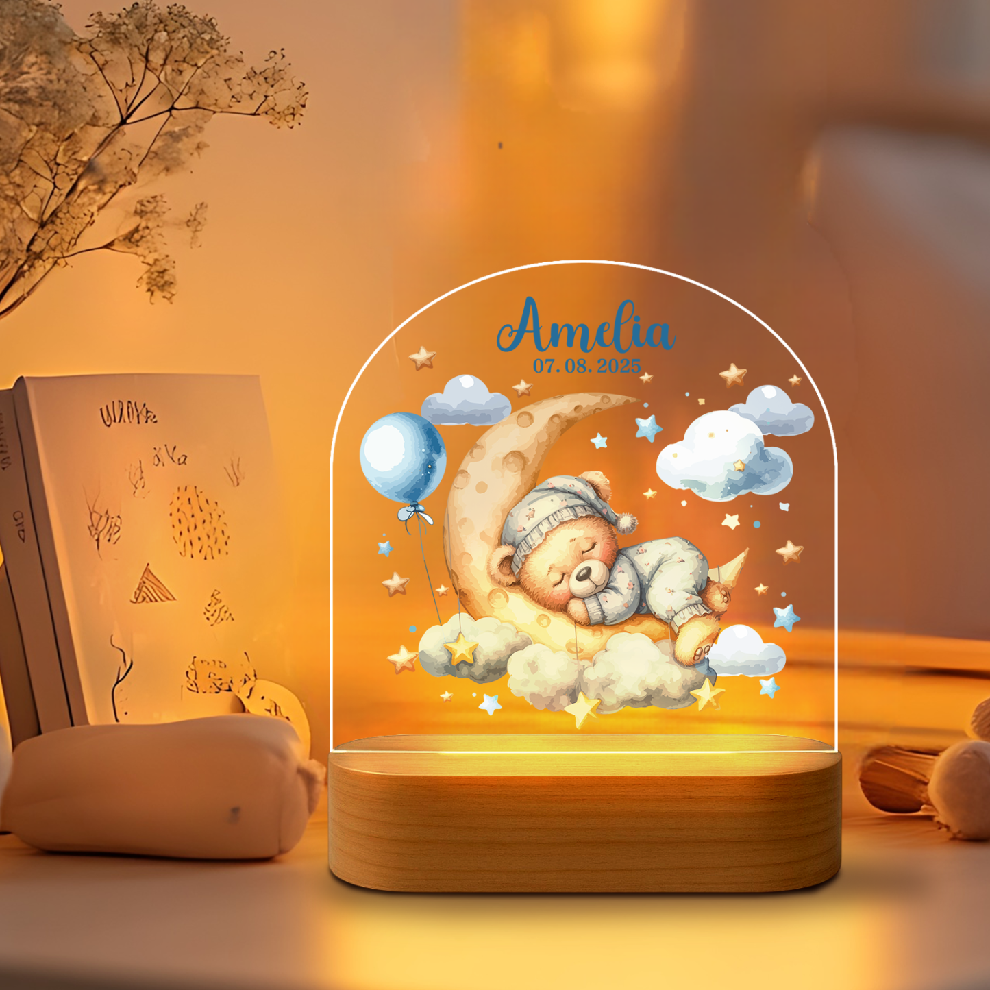 Custom Blue Bear Name Night Light – Boys Nursery Decor Lamp