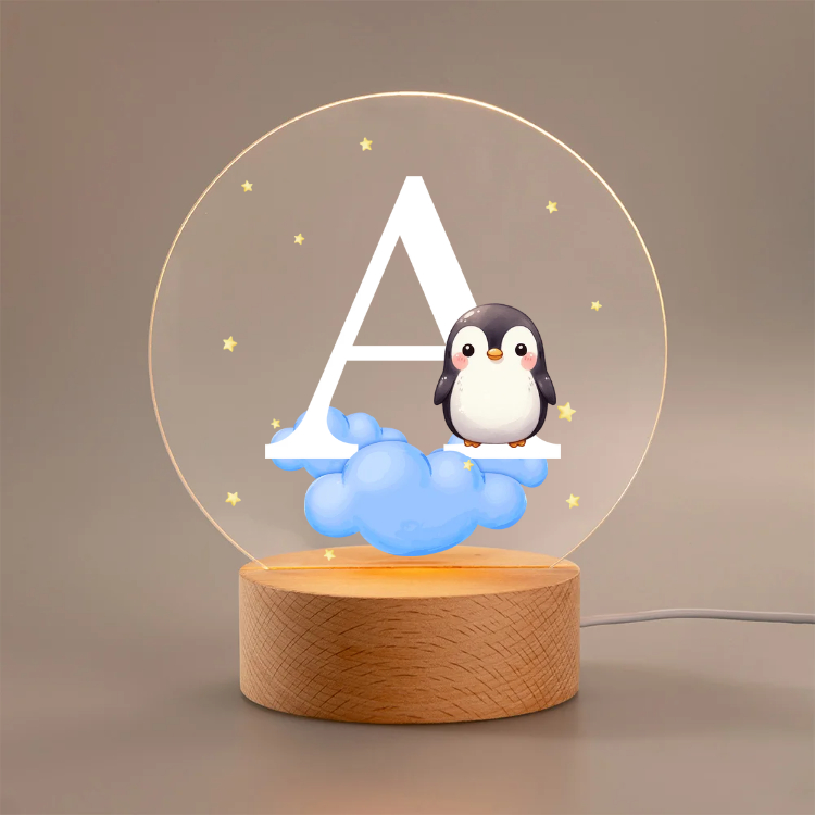 Personalized Fantasy Star Cloud Cute Forest Animal Initial Name LED Night Light with Wooden Base Nursery Decor Birthday Baby Shower Gift for Kids