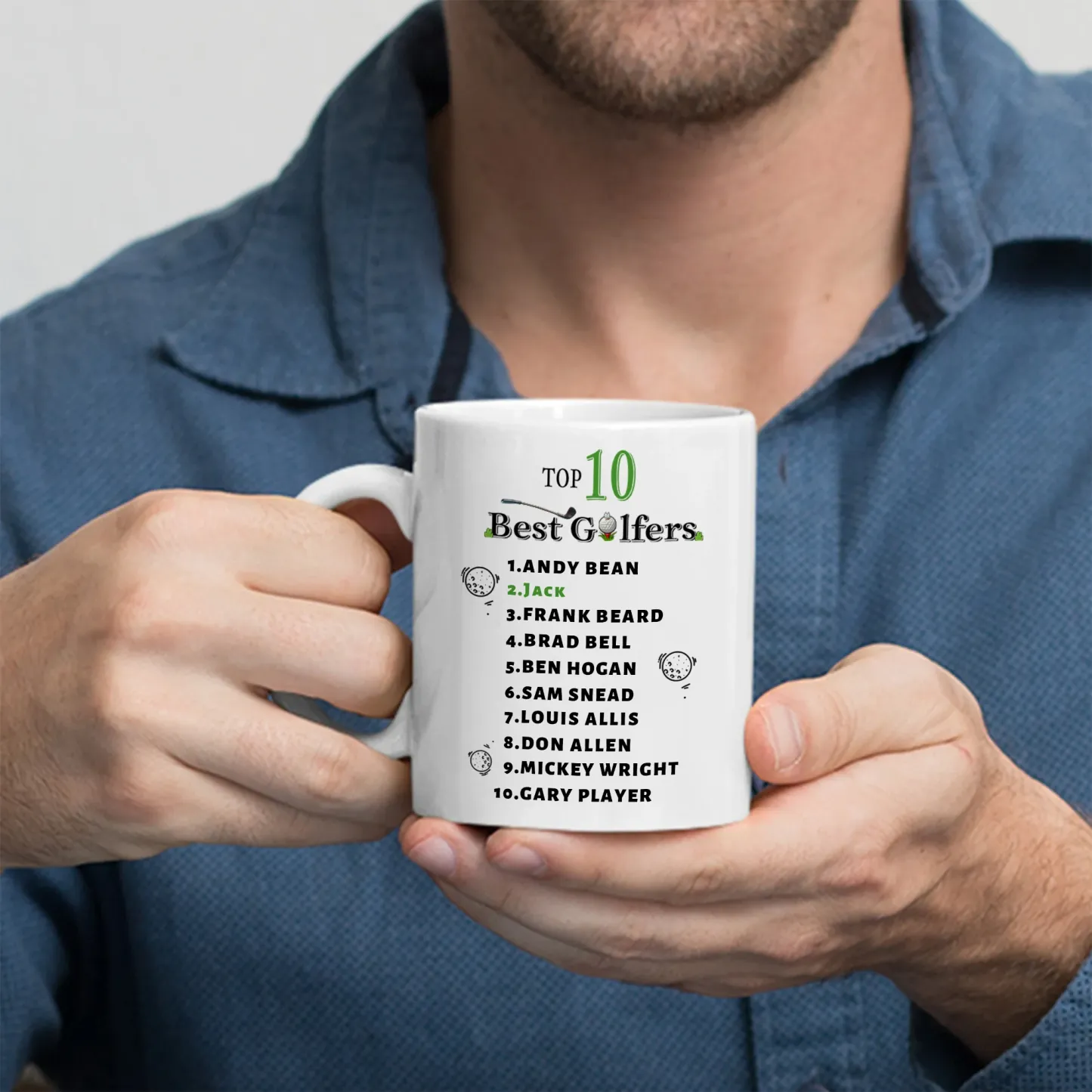 Personalized Funny Top 10 Golfers 11 oz Ceramic Coffee Mug with Name Game Day Birthday Gift for Golf Lover Husband Dad