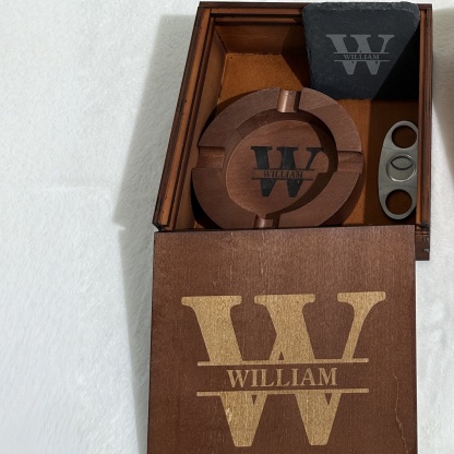 Personalized Name Walnut Cigar Ash Tray Set(Without Cigar)