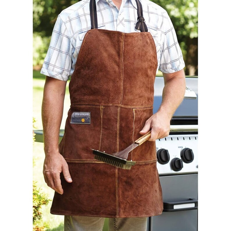 Genuine Leather Personalized Apron For Grilling | Custom Grilling Gifts For Him | Grilling Accessories For BBQ Smoker, Baking and Cooking