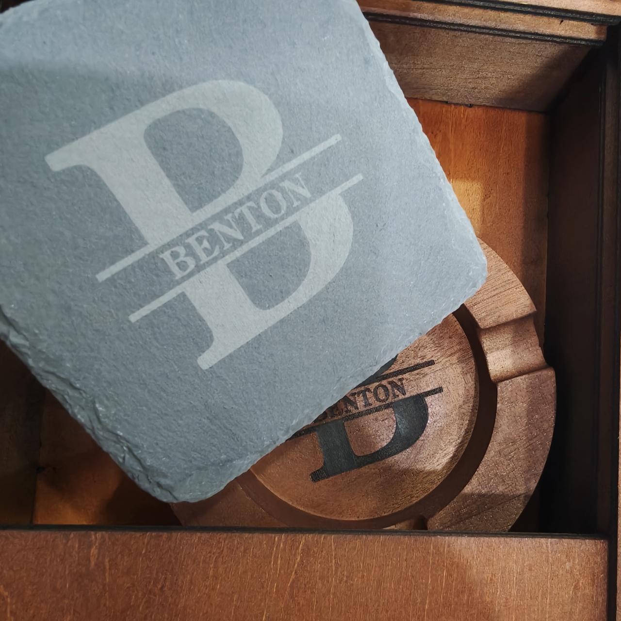 Personalized Name Walnut Cigar Ash Tray Set(Without Cigar)