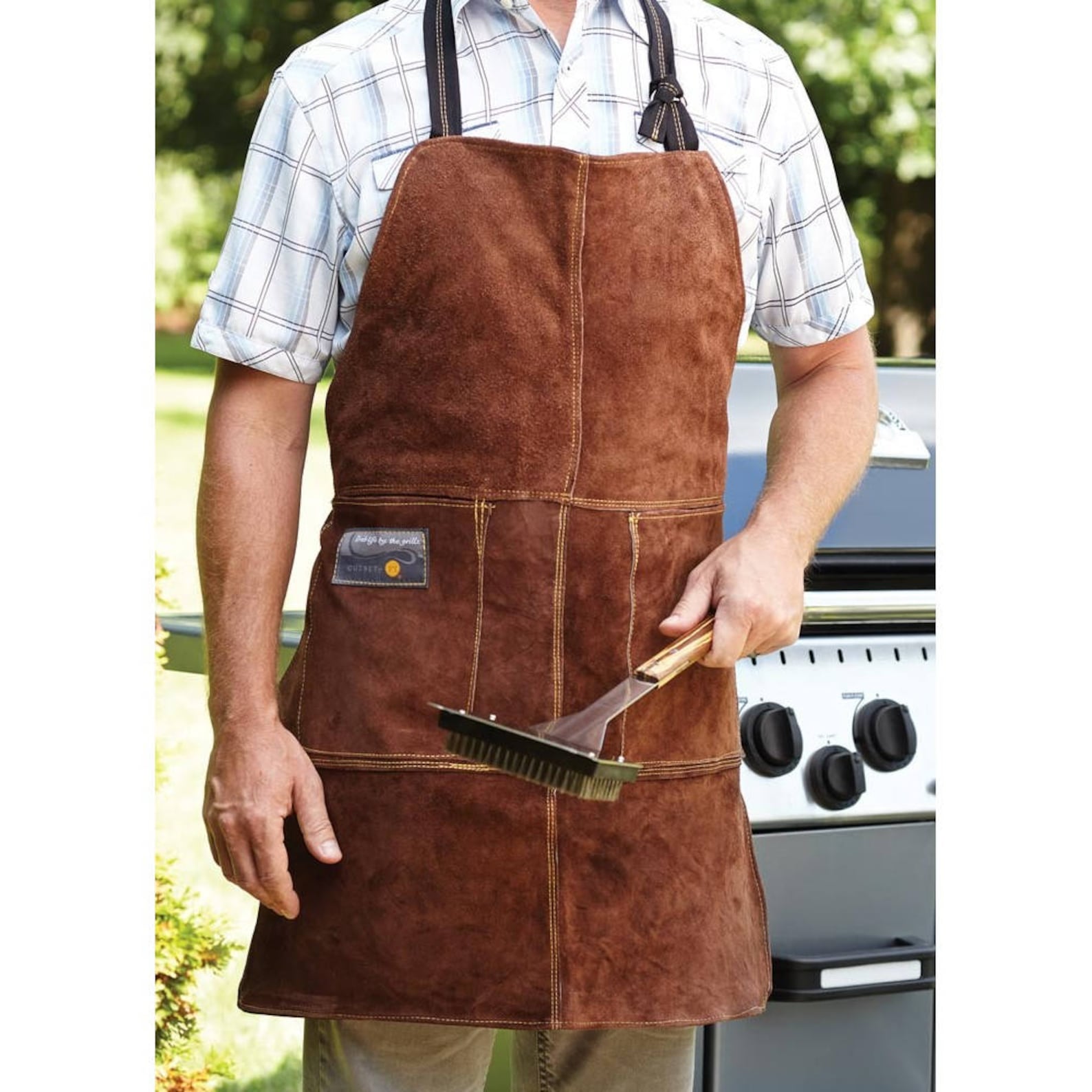 Genuine Leather Personalized Apron For Grilling | Custom Grilling Gifts For Him | Grilling Accessories For BBQ Smoker, Baking and Cooking