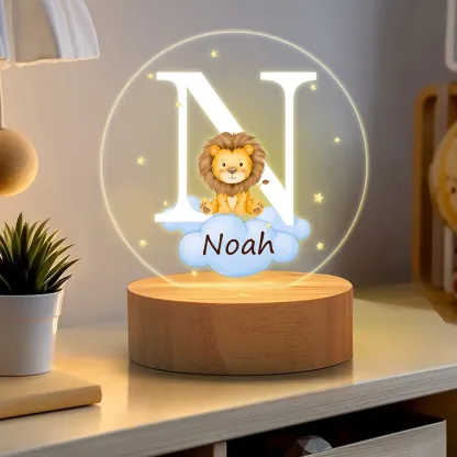 Personalized Fantasy Star Cloud Cute Forest Animal Initial Name LED Night Light with Wooden Base Nursery Decor Birthday Baby Shower Gift for Kids