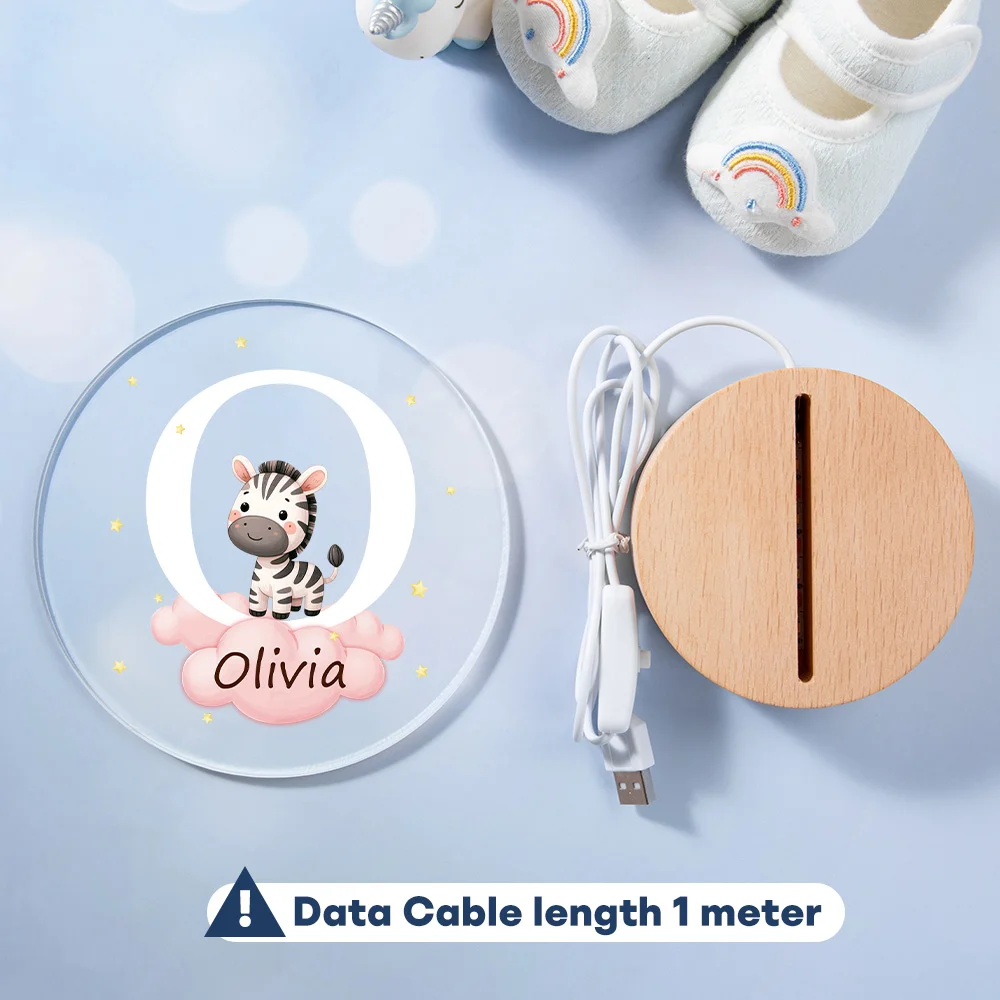 Personalized Fantasy Star Cloud Cute Forest Animal Initial Name LED Night Light with Wooden Base Nursery Decor Birthday Baby Shower Gift for Kids