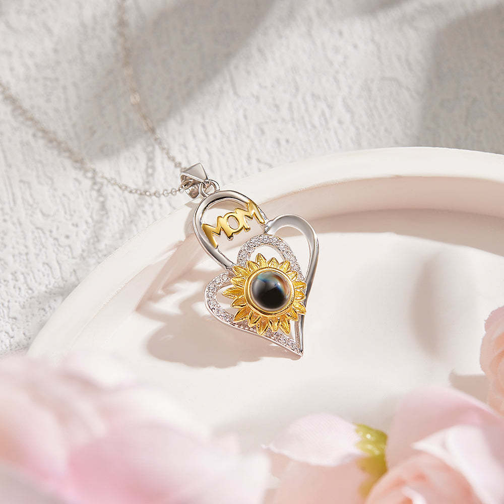 Personalized Photo Projection Necklace with Sunflower Elegant Cross Heart Design Best Mother's Day Gift