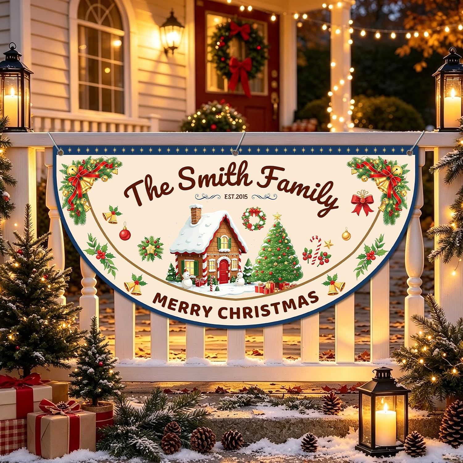 Custom Christmas Banner Personalized Christmas Bunting Party Backdrop for Indoor & Outdoor