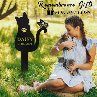 Personalized Pet Memorial Garden Stake, Custom Cat Headstone for Outdoor Decor | Memorial Plaque for Lost Pets-MetalsignX