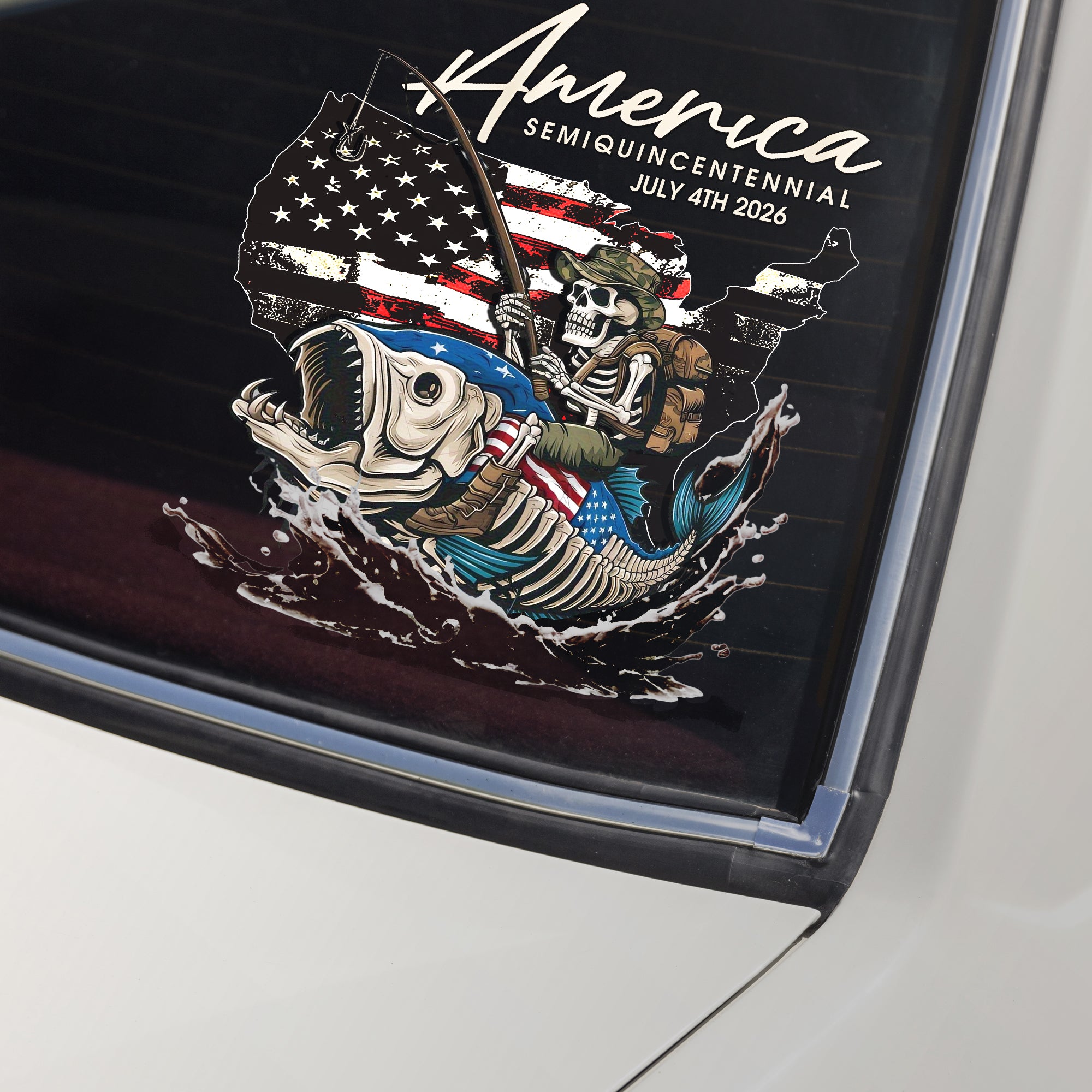 Bass Fishing Flag America Semiquincentennial July 4th 2026 Car Window Decal Sticker LM32 899227