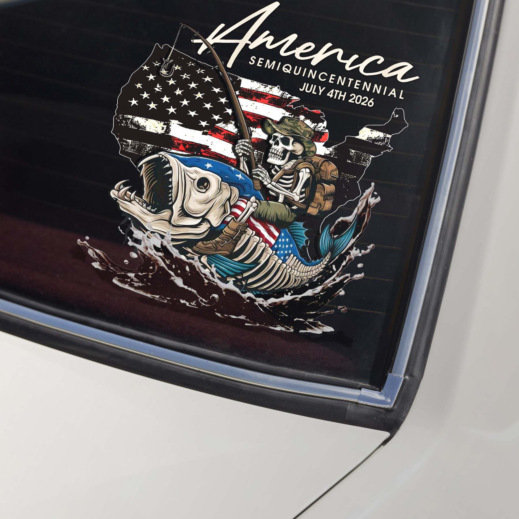 Bass Fishing Flag America Semiquincentennial July 4th 2026 Car Window Decal Sticker LM32 899227
