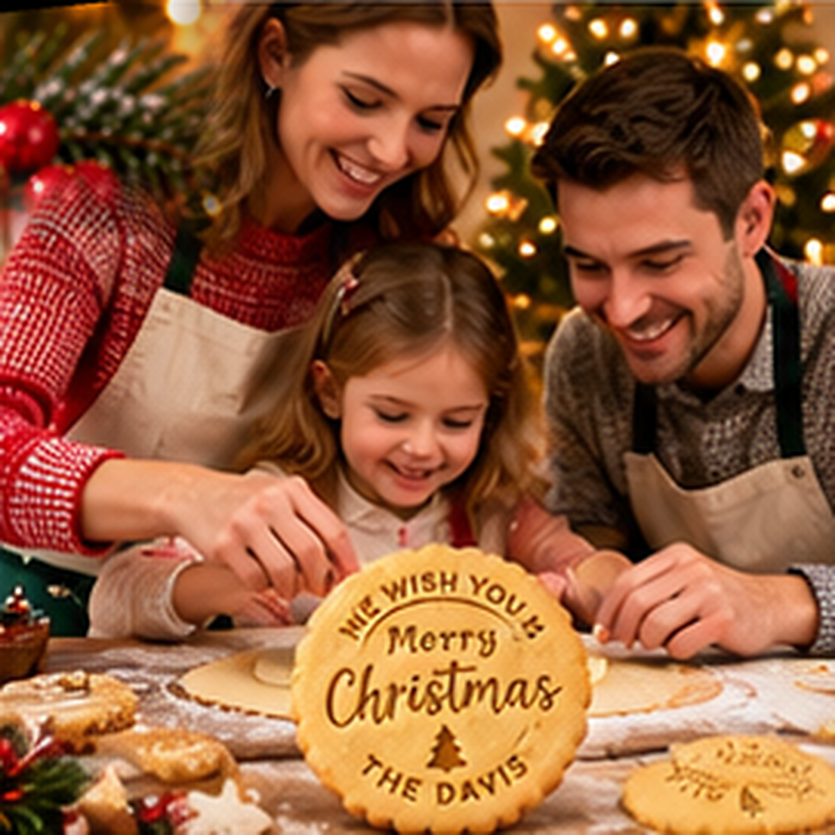 Custom Christmas Cookie Stamp for Kids, Personalized Family Baking Cutter Set