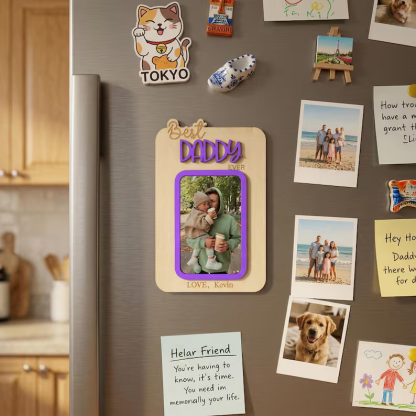 Personalized Dad Gift, Custom Photo Car Visor Clip and Photo Magnet, Wooden Keepsake Frame