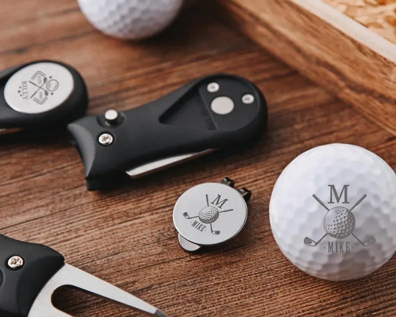 Personalized Golf Ball Marker Set with Custom Retractable Divot Tool, Engraved Golf Accessories for Men, Unique Golf Gifts for Him, Husband, Dad & Groomsmen