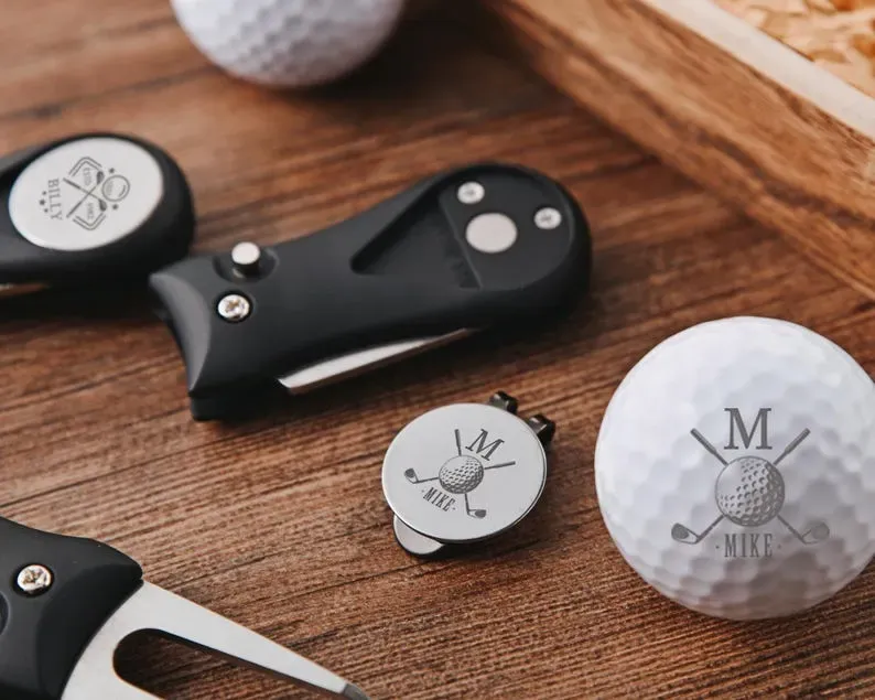 Personalized Golf Ball Marker Set with Custom Retractable Divot Tool, Engraved Golf Accessories for Men, Unique Golf Gifts for Him, Husband, Dad & Groomsmen