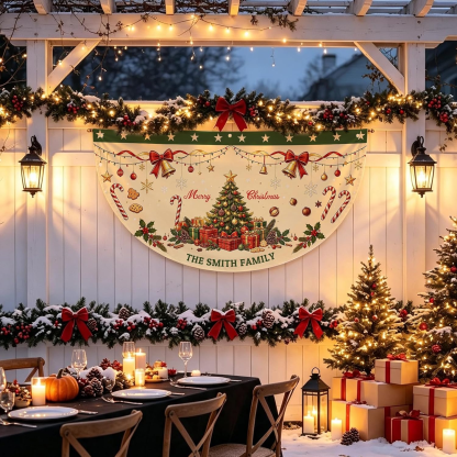 Custom Christmas Banner Personalized Christmas Bunting Party Backdrop for Indoor & Outdoor