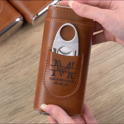 Personalized Cigar Case, Leather Cigar Holder with Cutter, Cigar Travel Case, Groomsmen Gifts, Gift for Dad Husband Gift for Him