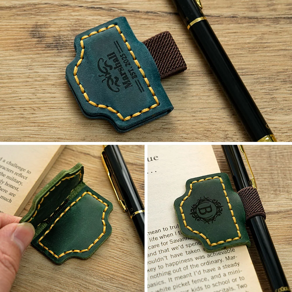 Personalized Engraved Name Magnetic Leather Bookmark Clip with Pen Holder Reading Supplies Birthday School Office Gift for Book Lover Bookworm