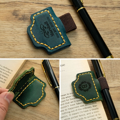 Personalized Engraved Name Magnetic Leather Bookmark Clip with Pen Holder Reading Supplies Birthday School Office Gift for Book Lover Bookworm