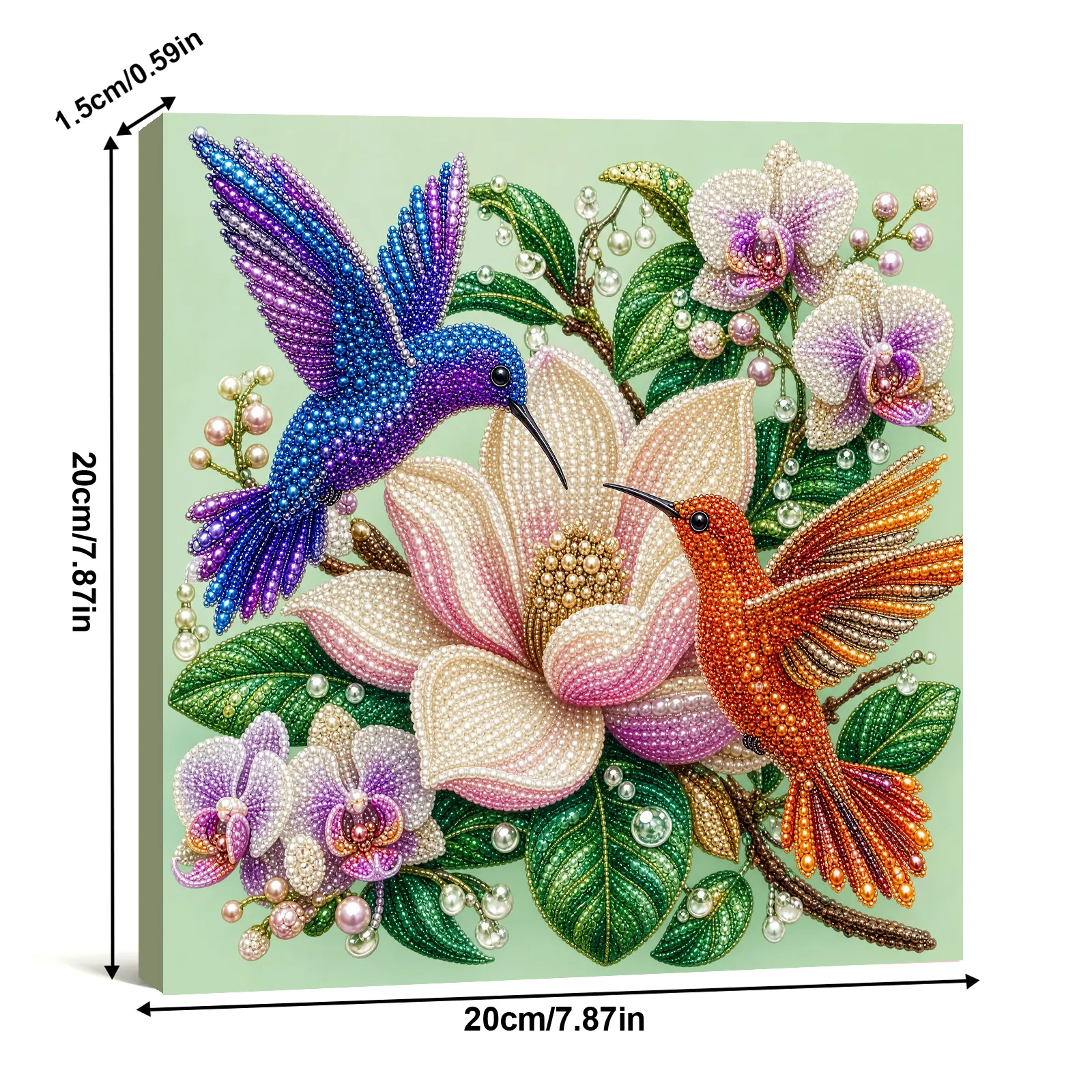Framed Blue-Orange Hummingbird - Pearls Painting Kit DIY Diamond Painting Pearl Dot Crafts 