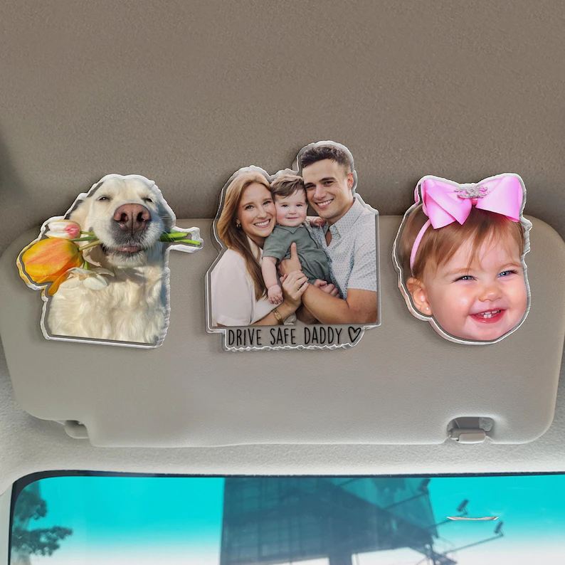 Personalized 1st Father's Day Gift For Dad, Custom Photo Car Visor Clip, Baby Photo Car Sun Visor Clip, Drive Safe Daddy, Gift For Husband