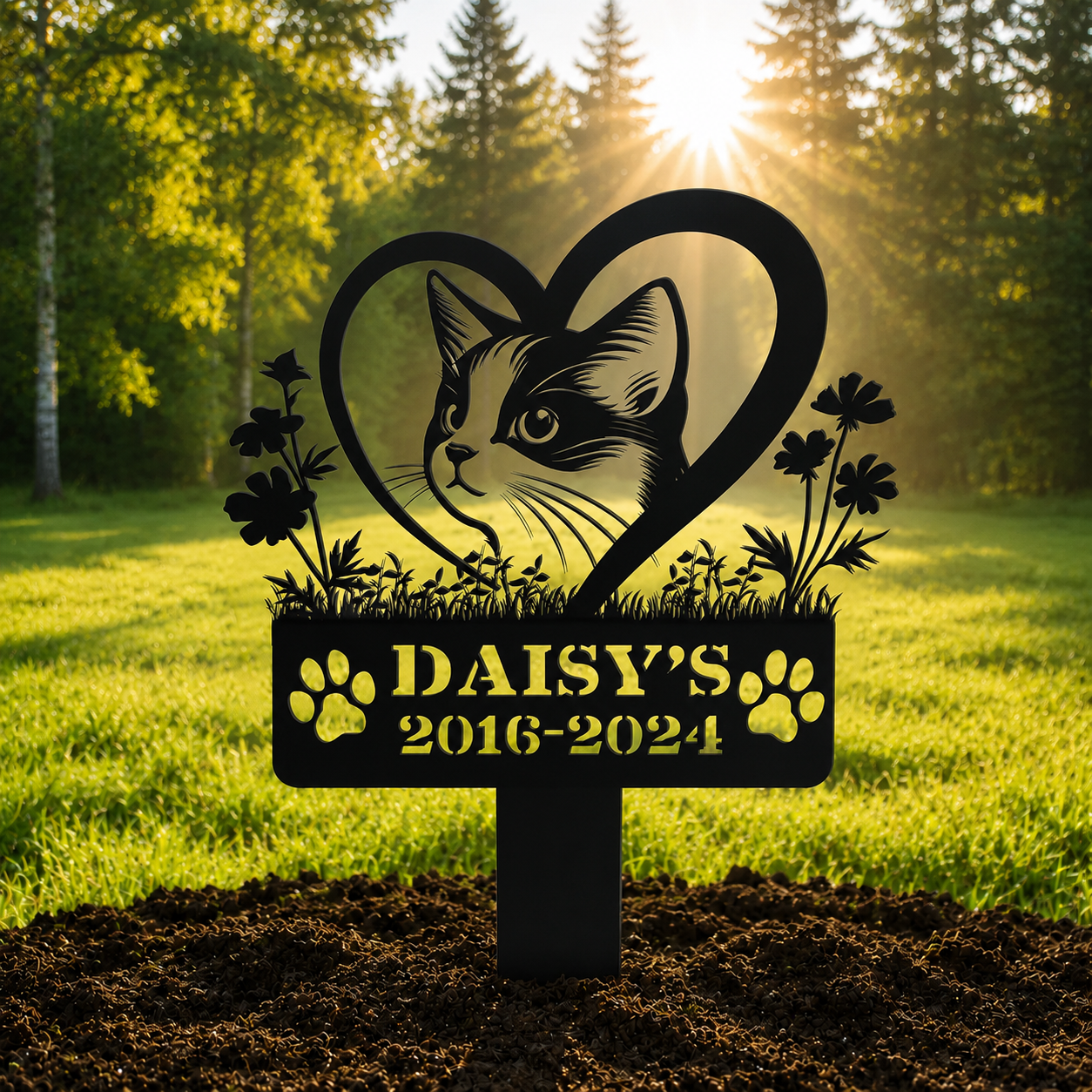 Custom Pet Grave Makers Cat Outdoor, Personalized Cat Memorial Headstones and Grave Makers for Pet Cemetery, Custom Name and Date Pet Tombstone Graveyard Different Sizes and Colors
