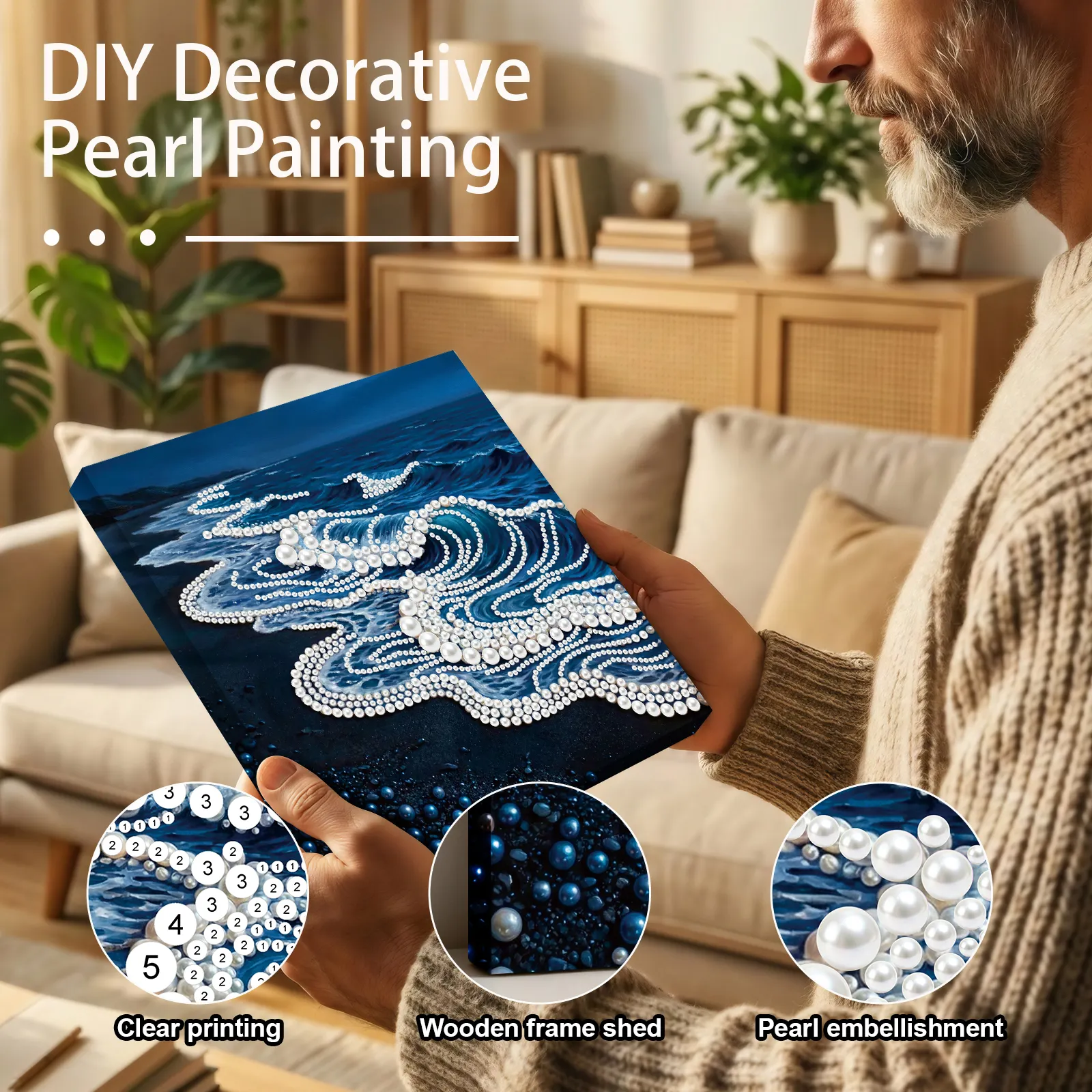 Framed Waves-Pearls Painting Kit DIY Diamond Painting Pearl Dot Crafts 
