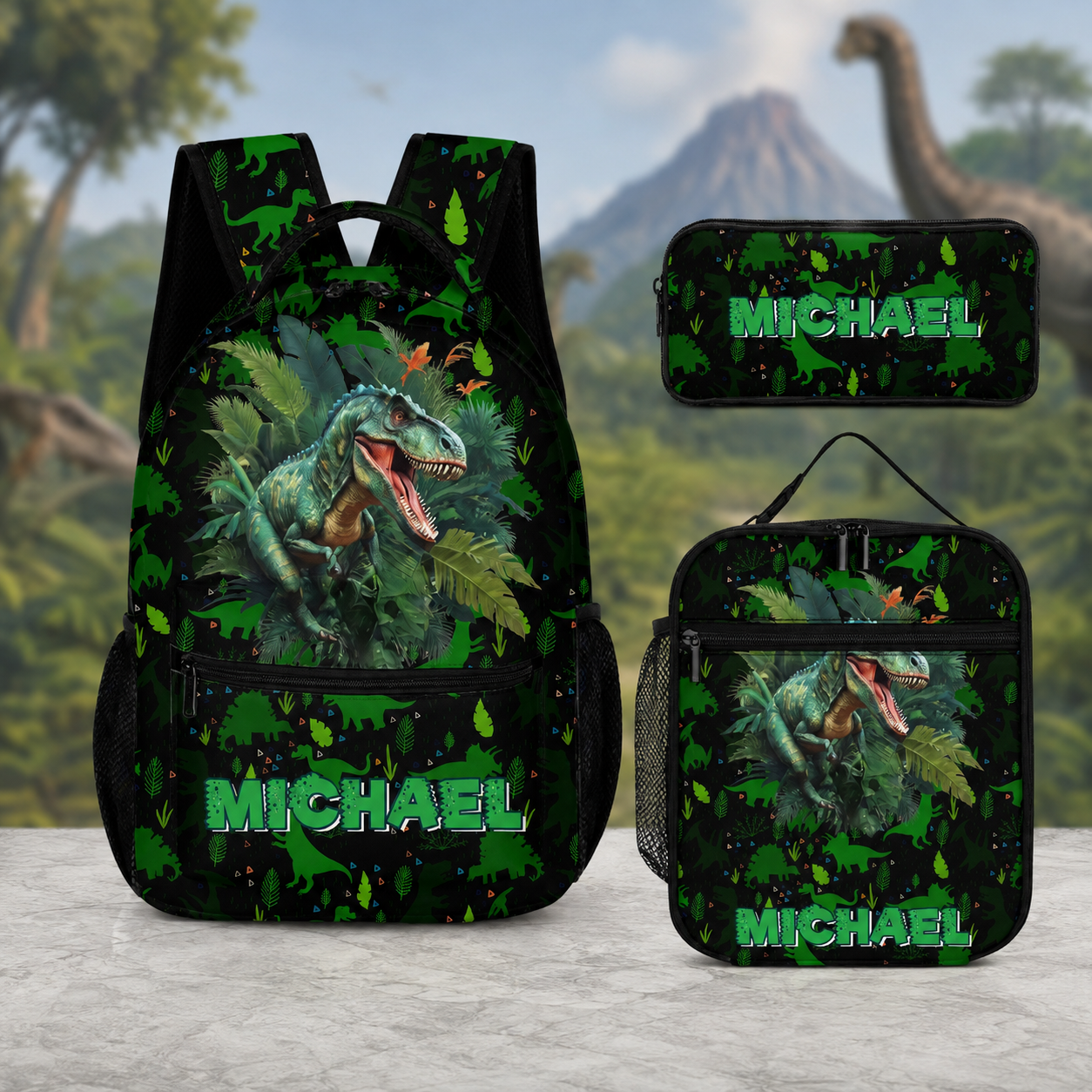 Dinosaur in Tropical Forest Custom Backpack - Personalized Name