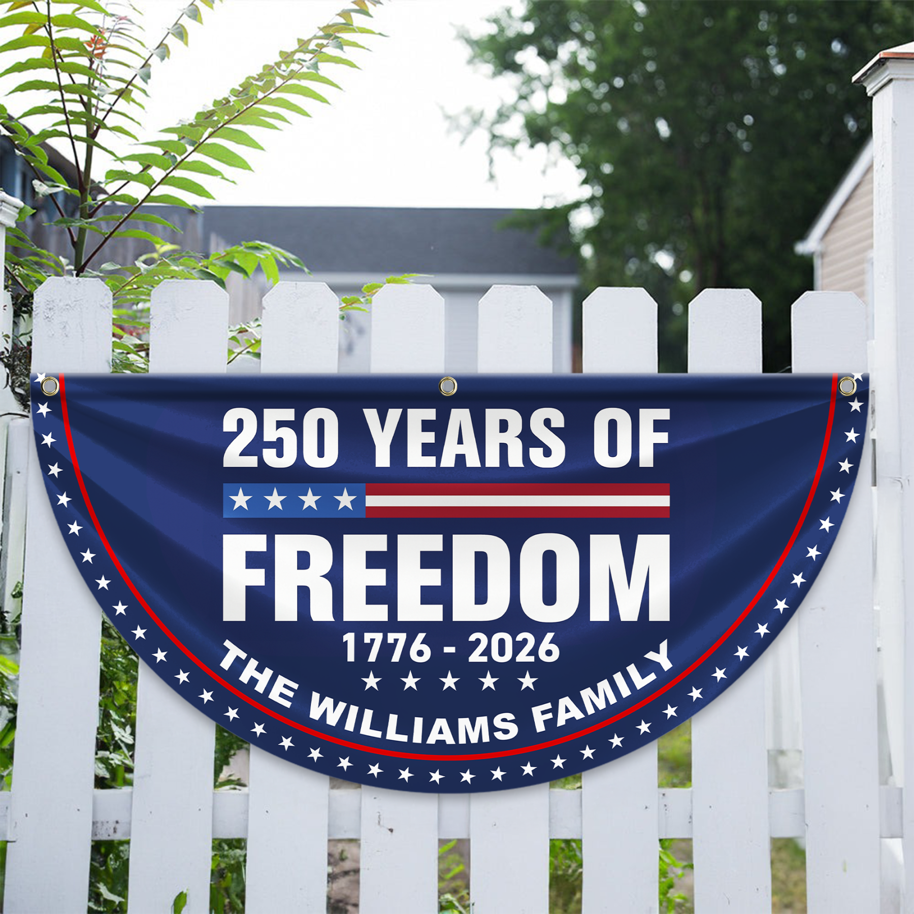 Personalized America 250th Anniversary Bunting Flag 250 Years Of Freedom Custom Family Name Non-Pleated Fan Flag