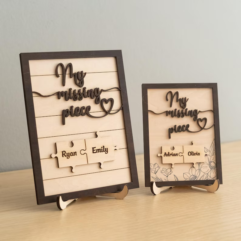 Puzzle Pieces Couple Plaque, Valentine Sign, Anniversary Gift, Name Sign For Couple, Gift For Her, Puzzle Couple Name, Wood Name Sign