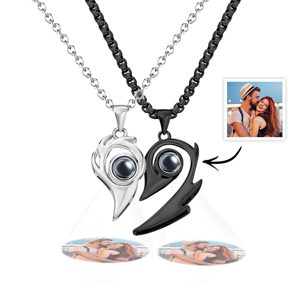 2 Pcs Personalized Picture Inside Projection Necklace Custom Memorial Photo Projected Pendant Jewelry Gift for Couple Men Women for Her