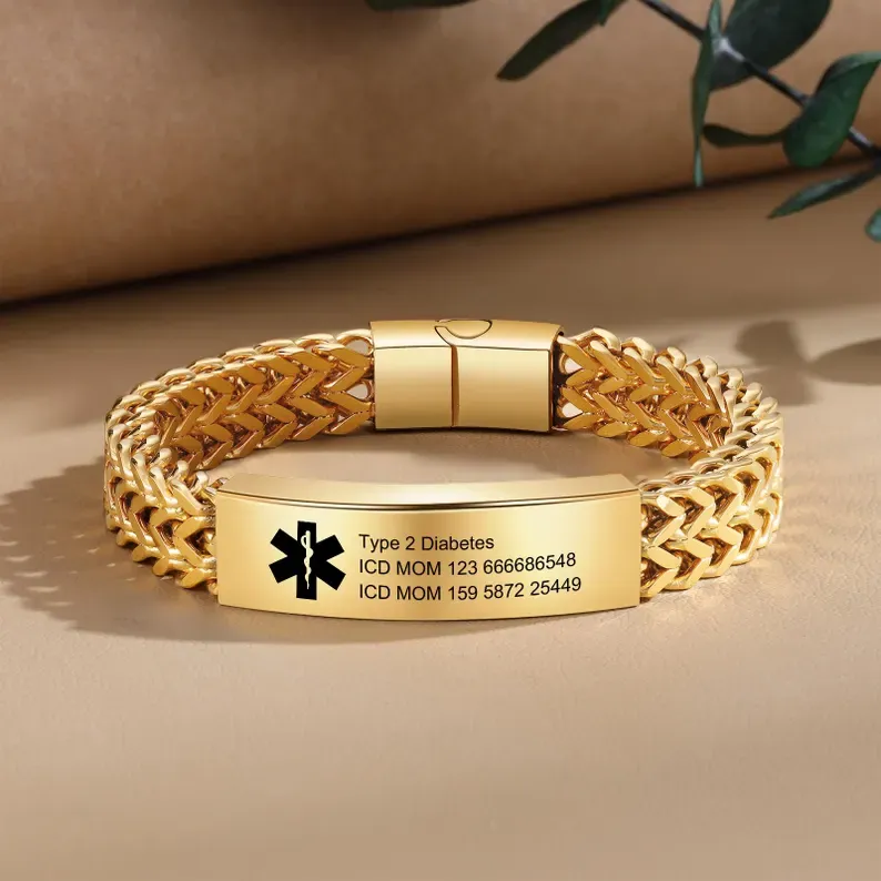Personalized Medical Alert Bracelet for Men & Women, Custom 8.6" Engraving ID Bracelets Gifts for Grandparents Husband Dad, Customized Stainless Steel Emergency ID Wristband