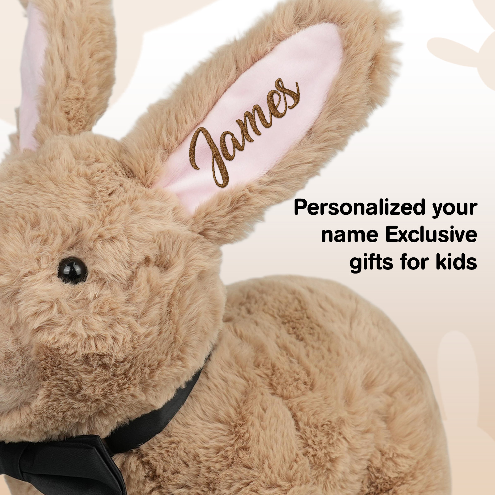 Custom Bunny Plush Embroidered Name, Realistic Bunny Stuffed Animal, Personalised Brown Rabbit for Baby Birthday Easter Gift for Girls Toddlers Kids