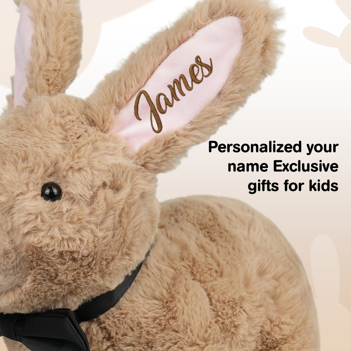 Custom Bunny Plush Embroidered Name, Realistic Bunny Stuffed Animal, Personalised Brown Rabbit for Baby Birthday Easter Gift for Girls Toddlers Kids