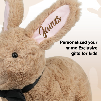 Custom Bunny Plush Embroidered Name, Realistic Bunny Stuffed Animal, Personalised Brown Rabbit for Baby Birthday Easter Gift for Girls Toddlers Kids