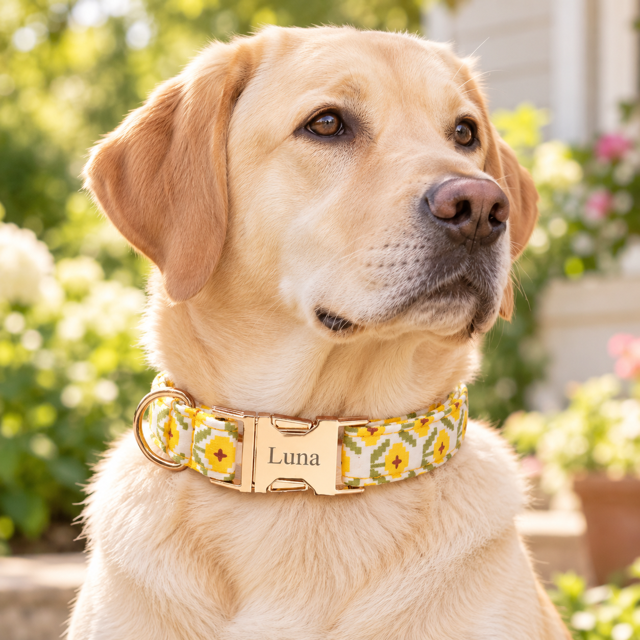 Personalized Floral Pet Collar – Adjustable Collar with Custom Engraved Buckle