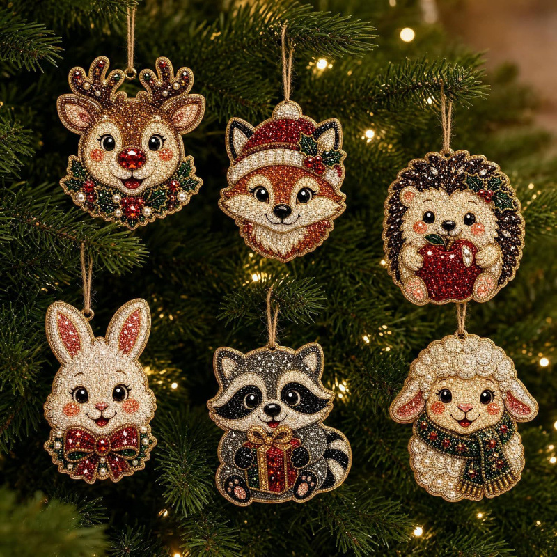 6pcs Winter Wear Pendant - Acrylic Christmas Tree Ornaments DIY Decor Kit Pearl Art Diamond Painting Pendant - Acrylic Christmas Tree Ornaments DIY Decor Kit