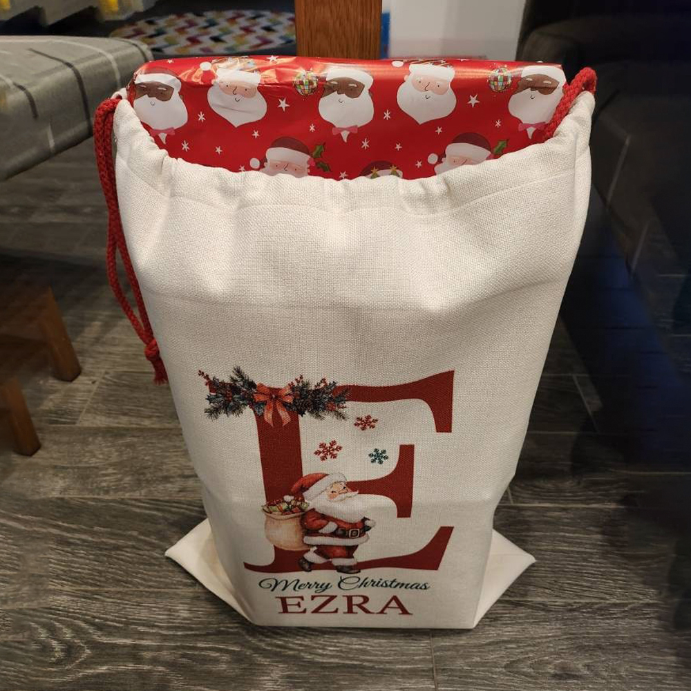 Personalized Monogram Christmas Santa Sack, Custom Canvas Gift Bag, Large Holiday Present Sack for Kids, Reusable Santa Gift Bag