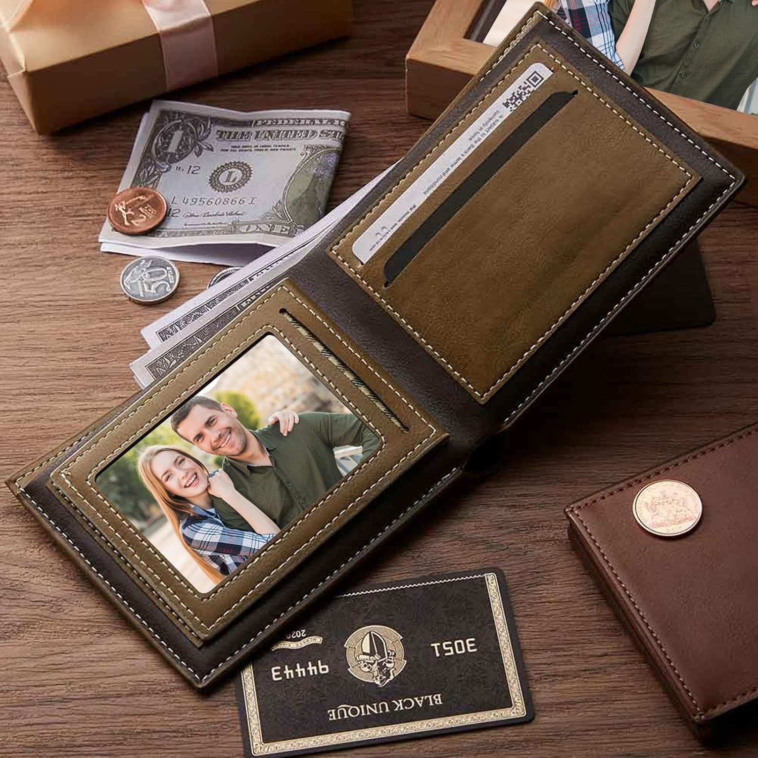 Custom Wallet for Men, Personalized Engraved Men's Wallet, Long Leather Men Wallet with Photo Name for Anniversary Birthday Wedding, Personalized Gifts for Him Dad Husband Groomsman Boyfriend