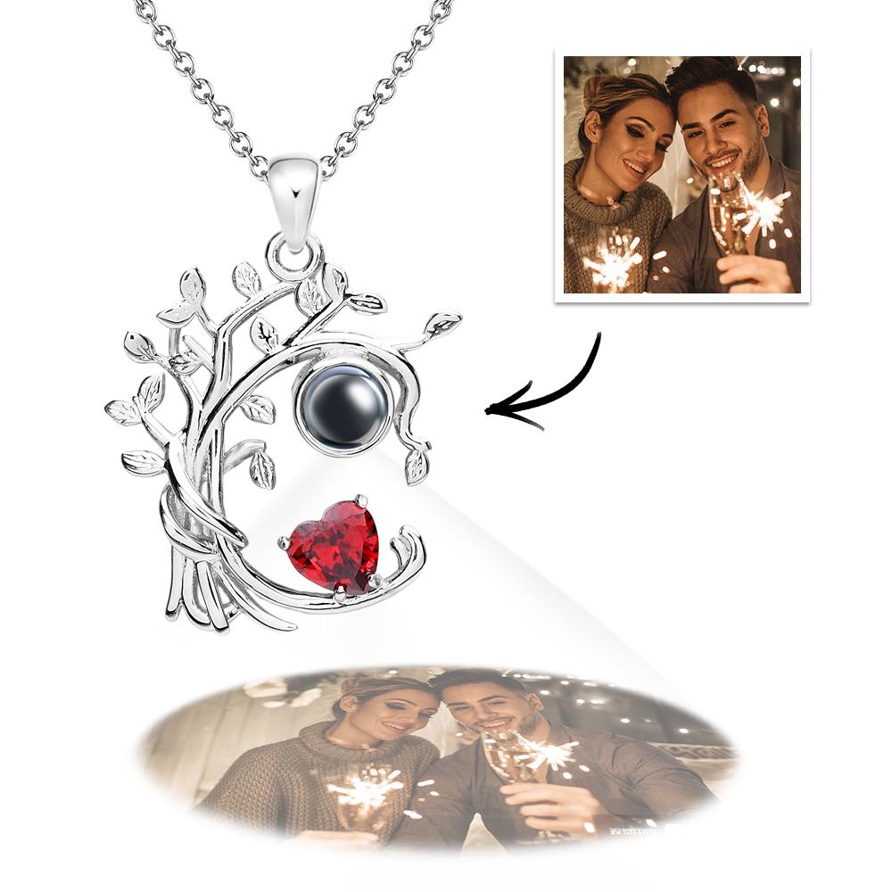 Birthstone Necklace Personalized Photo Projection Necklace I Love You Gifts for Women Wife Mom Anniversary